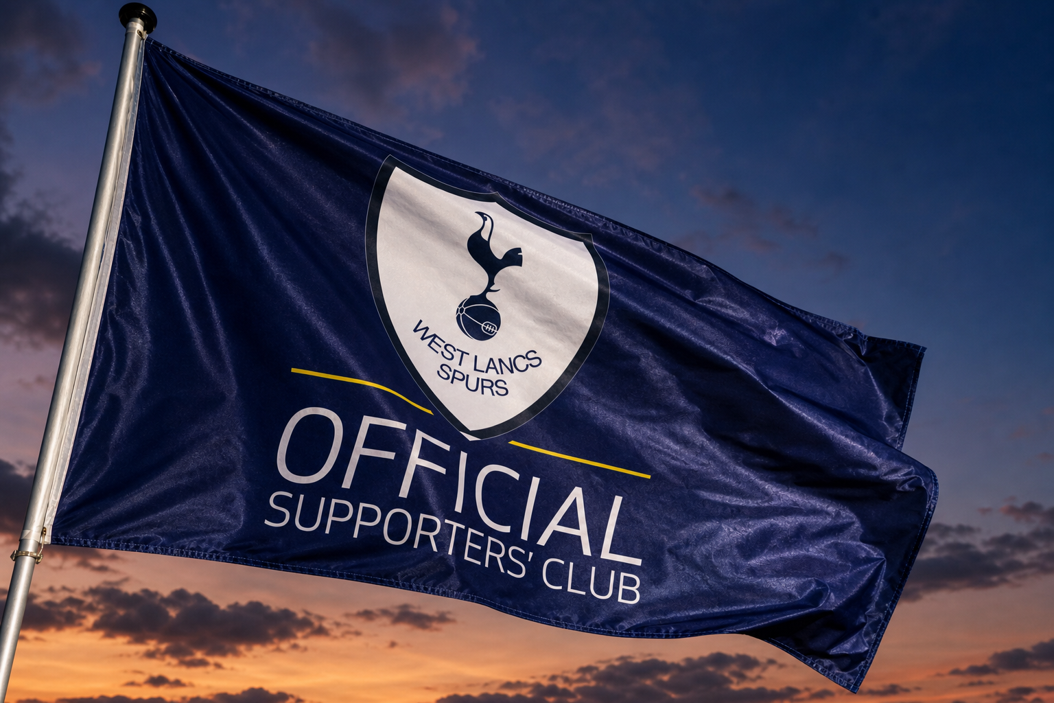West Lancashire Spurs official supporters' club flag flying at sunset