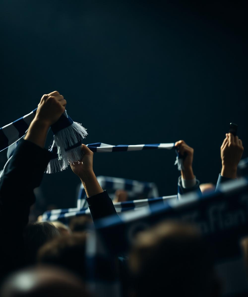 Supporters holding scarves aloft before kick-off